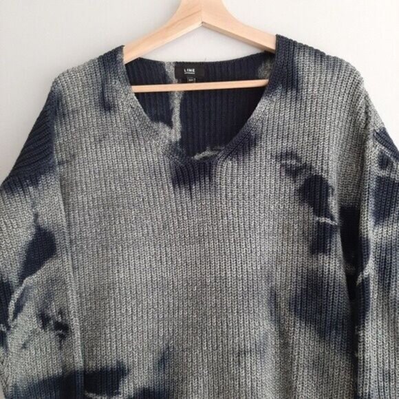 LINE 100% Cotton Tie-dye Knit Sweater Grey & Navy Sz S - Picture 3 of 9